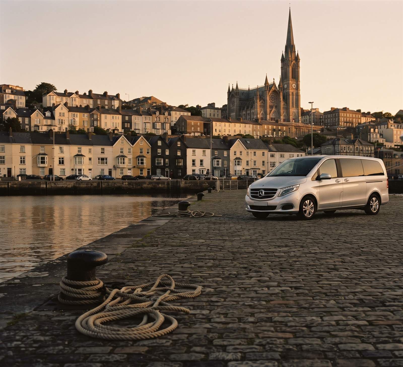 In attesa sulla banchina di Cobh, sotto la cattedrale