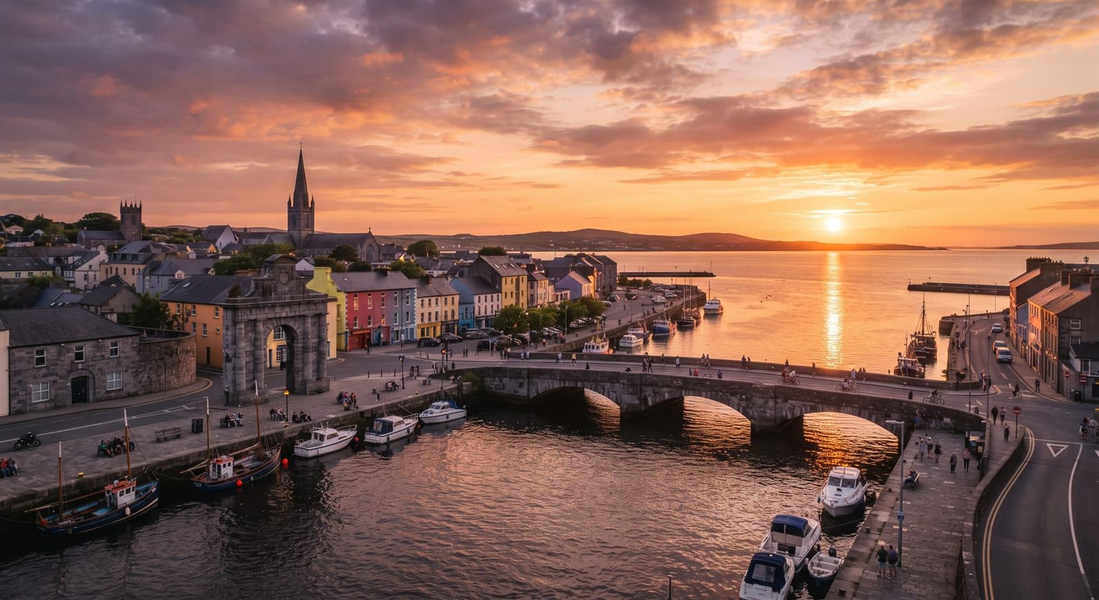 Galway city and the Claddagh basin at sunset