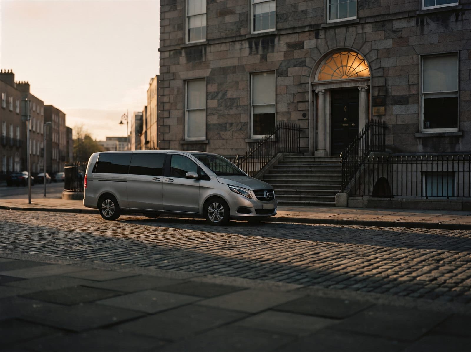 Waiting outside a Georgian office at first light