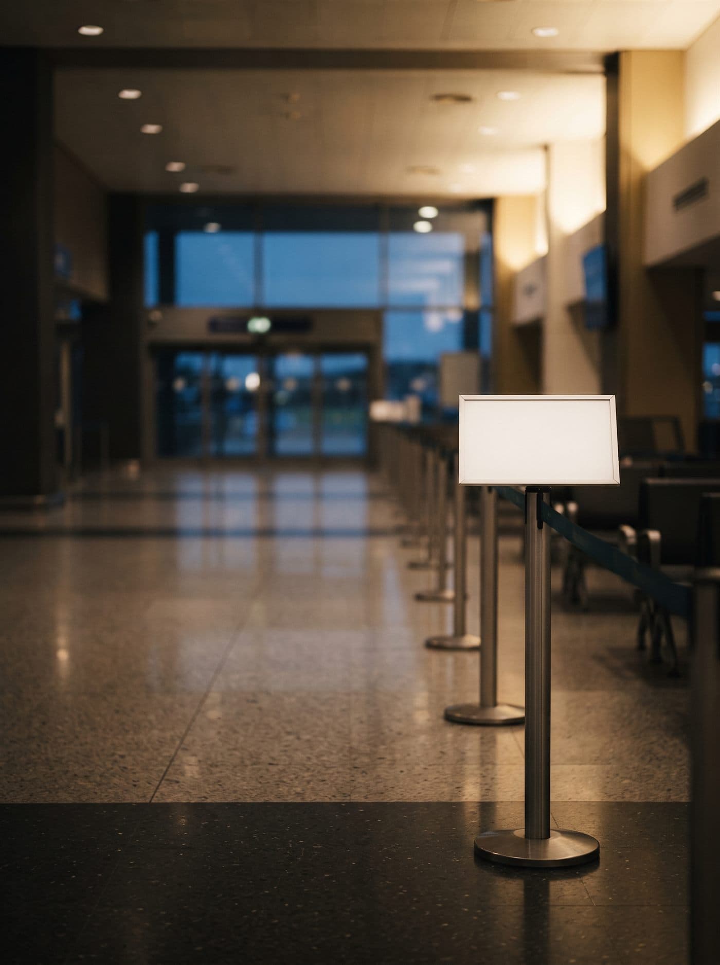 Arrivals hall with a name sign waiting