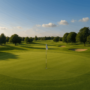 Golf Tours a golf course with a flag on the ground