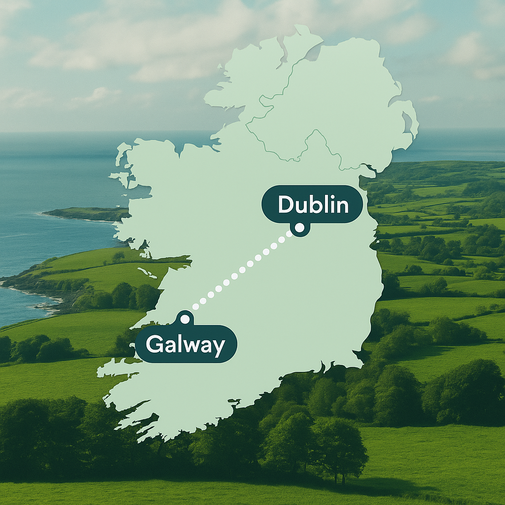 How to Get from Dublin Airport to Galway - Private Transfer vs Other Options a map of ireland with a body of water